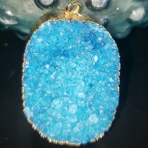 Eye Candy Statement Bright Blue and 14K Gold Druzy Pendant